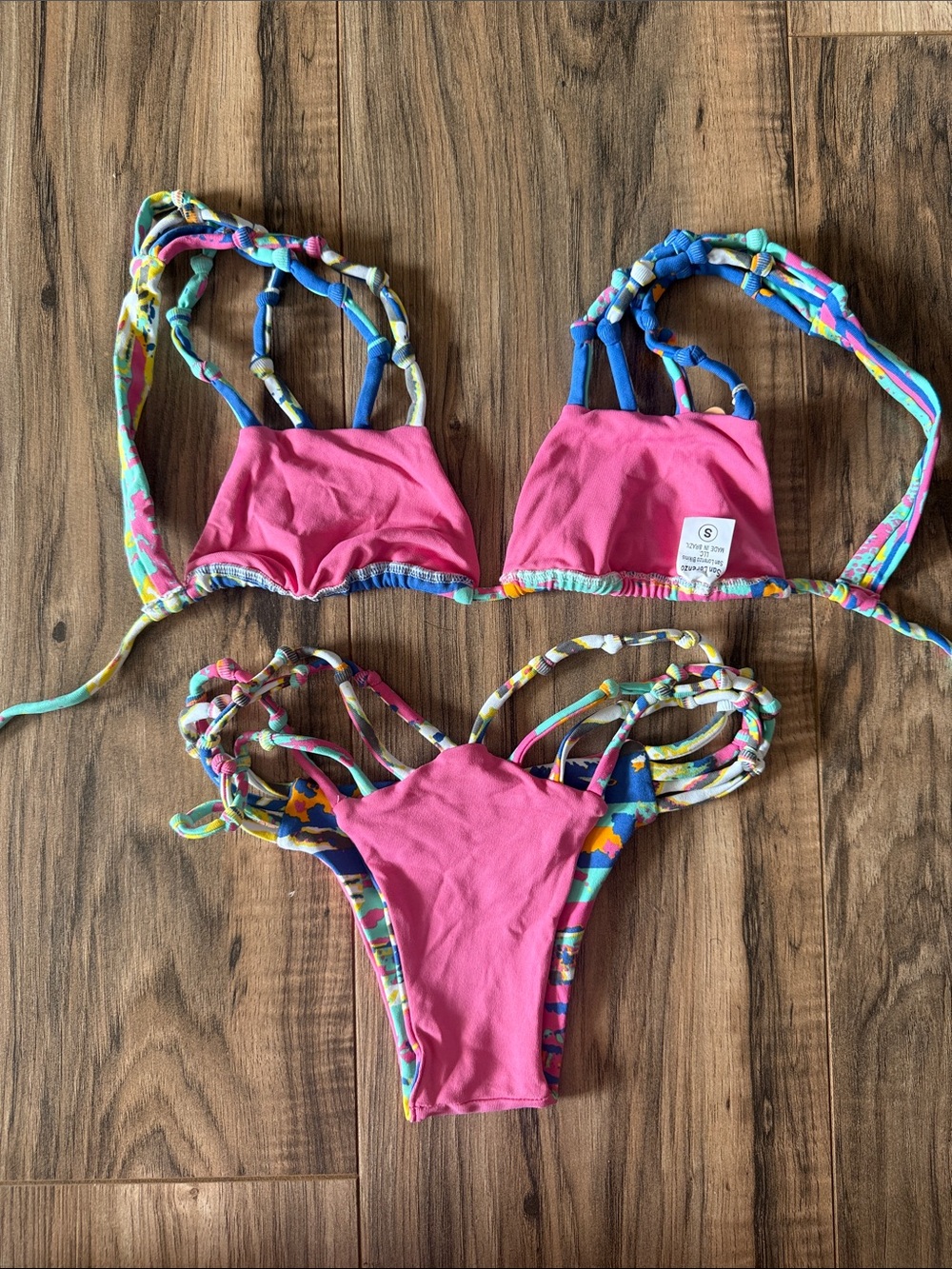 Pink & Multicolor Strappy Bikini Set - Picture 3 of 3